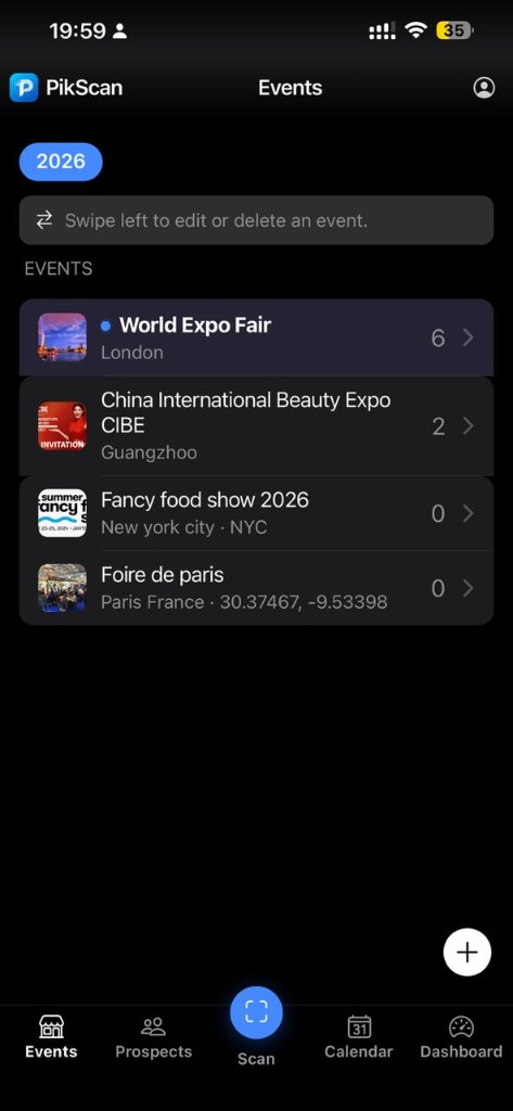 Liste Events, World Expo Fair actif