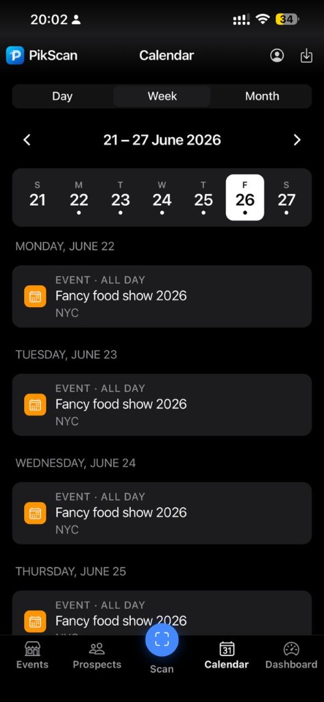 Calendrier semaine, visites exposants planifiées