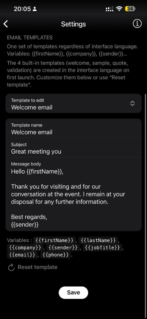 Modèle email de bienvenue avec variables {{firstName}}