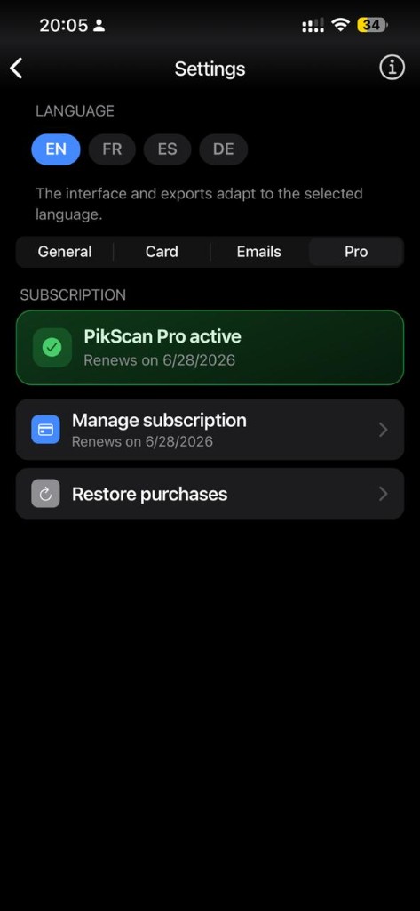 Abonnement PikScan Pro actif