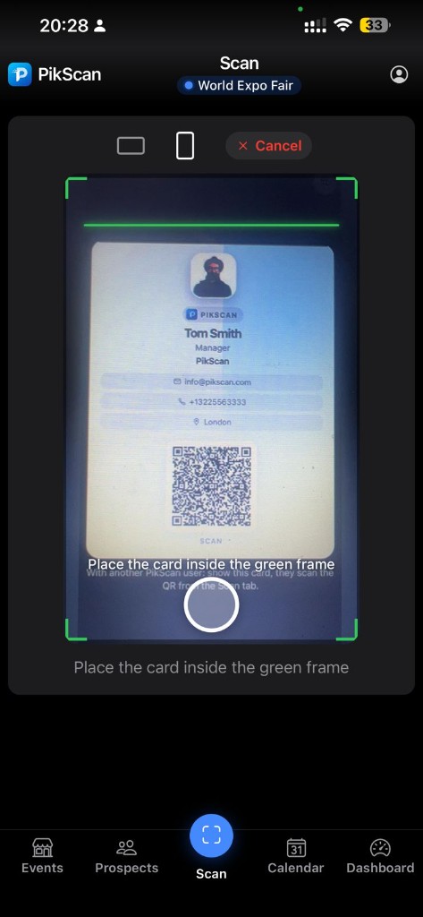 Écran scan OCR et QR